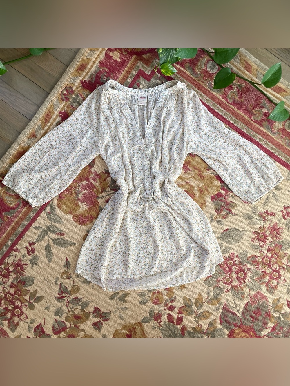 Mossimo Supply Co. Sheer Smocked Floral Peasant Boho Blouse